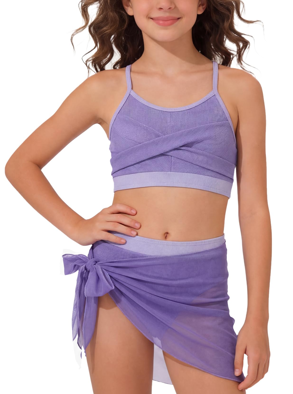 Happy Cherry Bikini Ragazze 3 Pezzi Costume da Bagno Mode Comodo Abbigliamento da Spiaggia Bambina Costume Tankini Estivo 9-16 Anni
