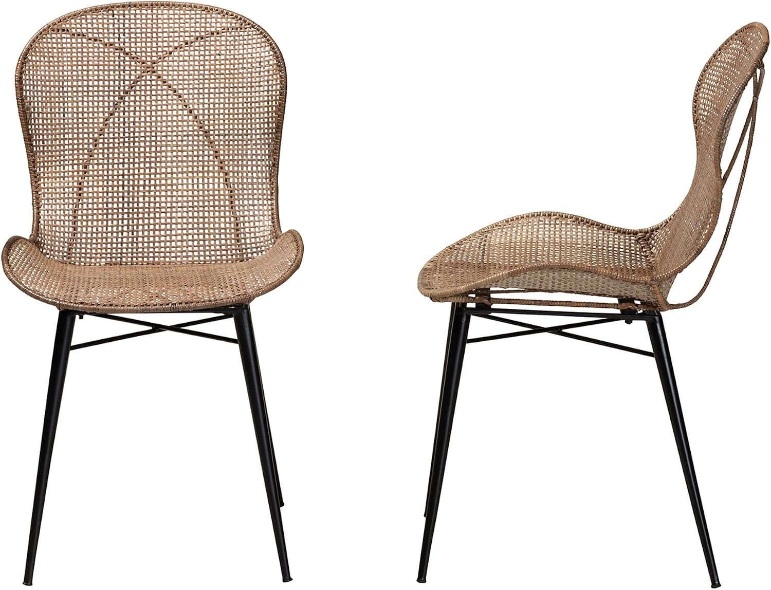 bali & pari Sabelle Natural Webbing Rattan Dining Chair, 2-Piece Set, Light Grey Vintage