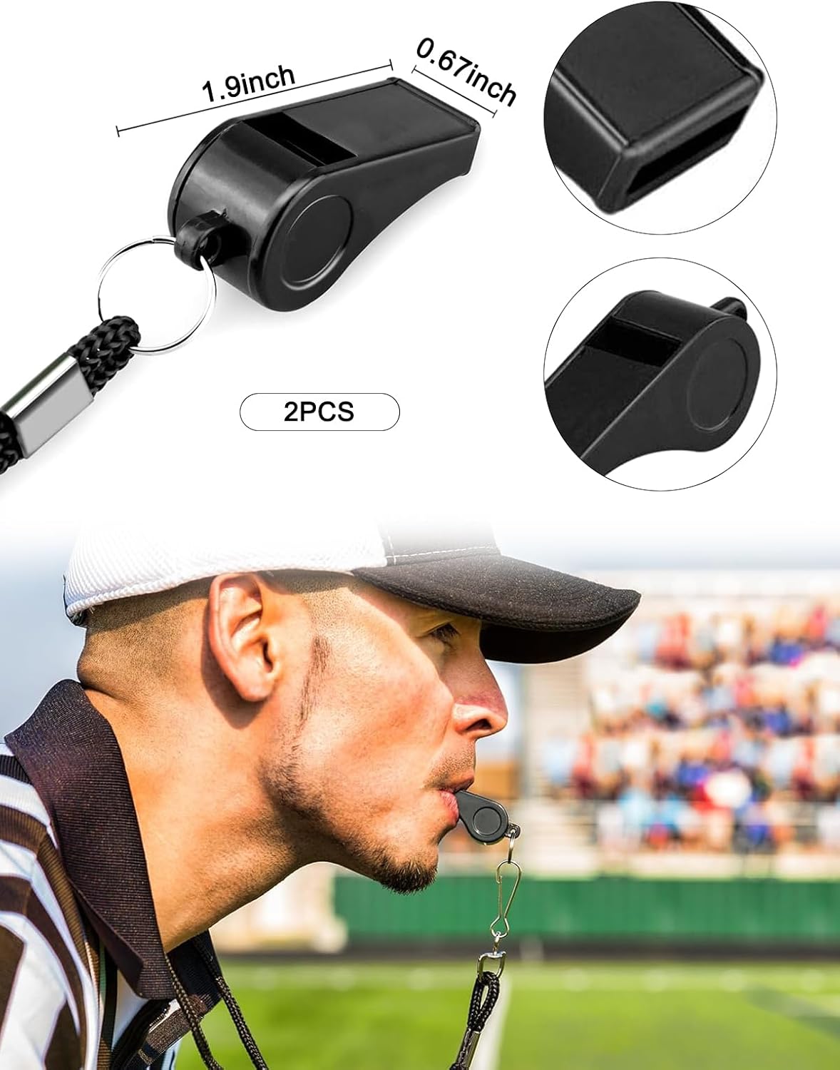 Whistle, 2 Packs Plastic Sports Whistles with Lanyard, Loud Crisp Sound Whistle Best for Coaches, Referees, and Officials