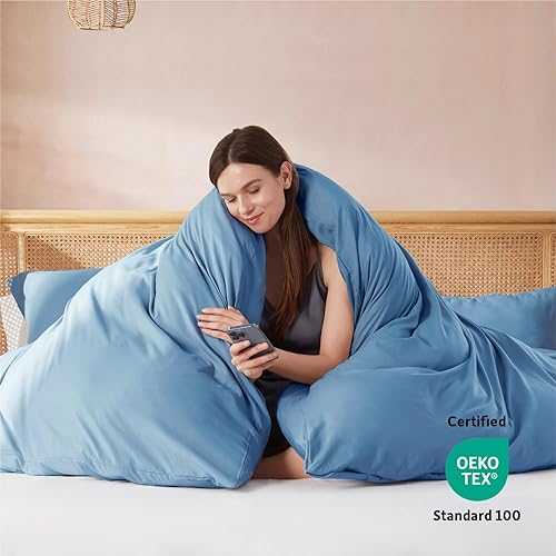 Miniatura 3 de Nestl Juegos de funda de edredón de color azul cielo y talla California King, de suave doble cepillado, de 3 piezas, cierre de botón, 1 funda de