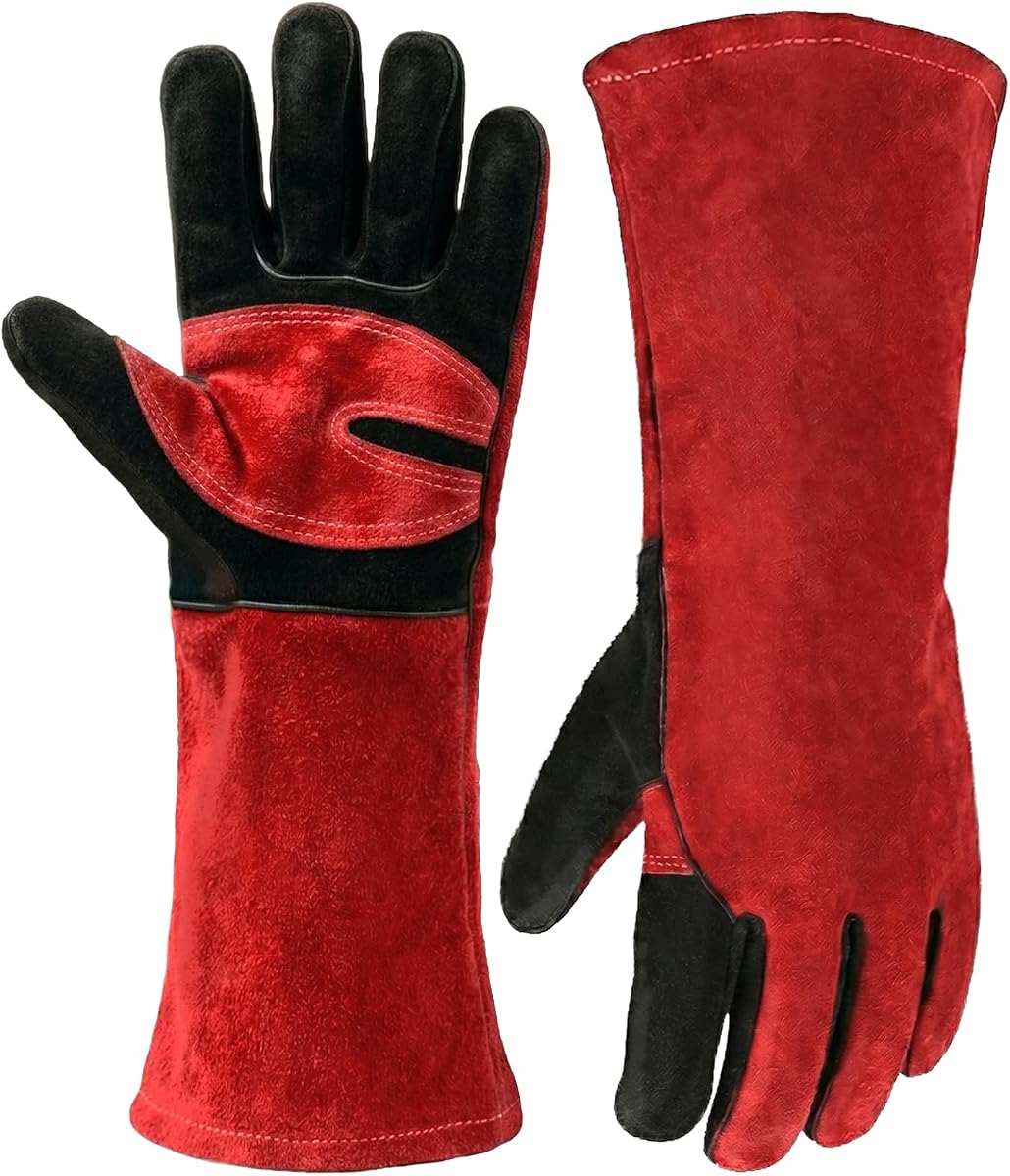 Welding Gloves for Men Women, 16 Inch Leather Heat Resistant Work Gloves, MIG TIG Welding, BBQ, Fireplace