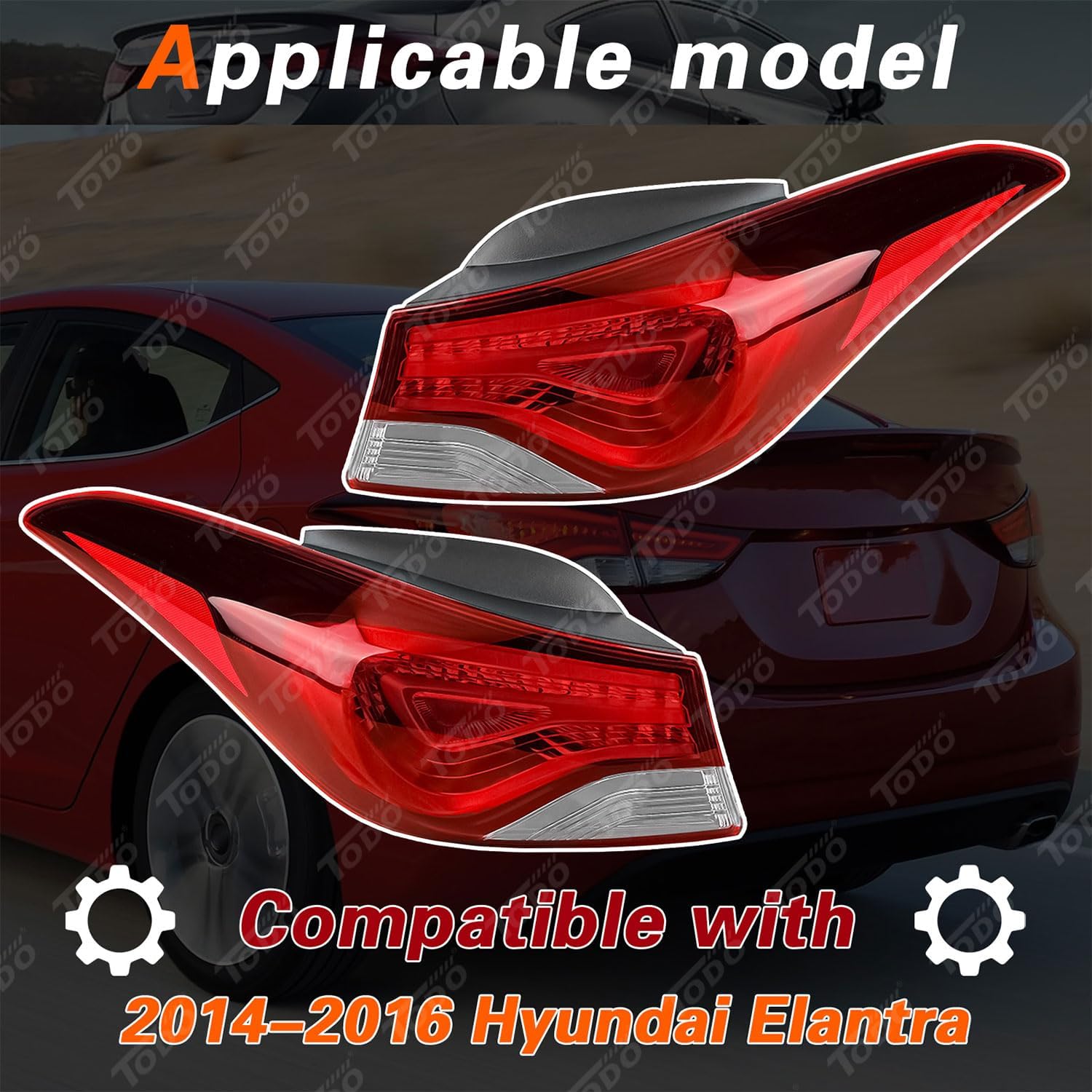 TODO Tail Lights Assembly Compatible with Elantra 2014 2015 2016, 924023X230 924013X230 Tail Lamp Fits 2014 Elantra Coupe (Driver and Passenger Side)