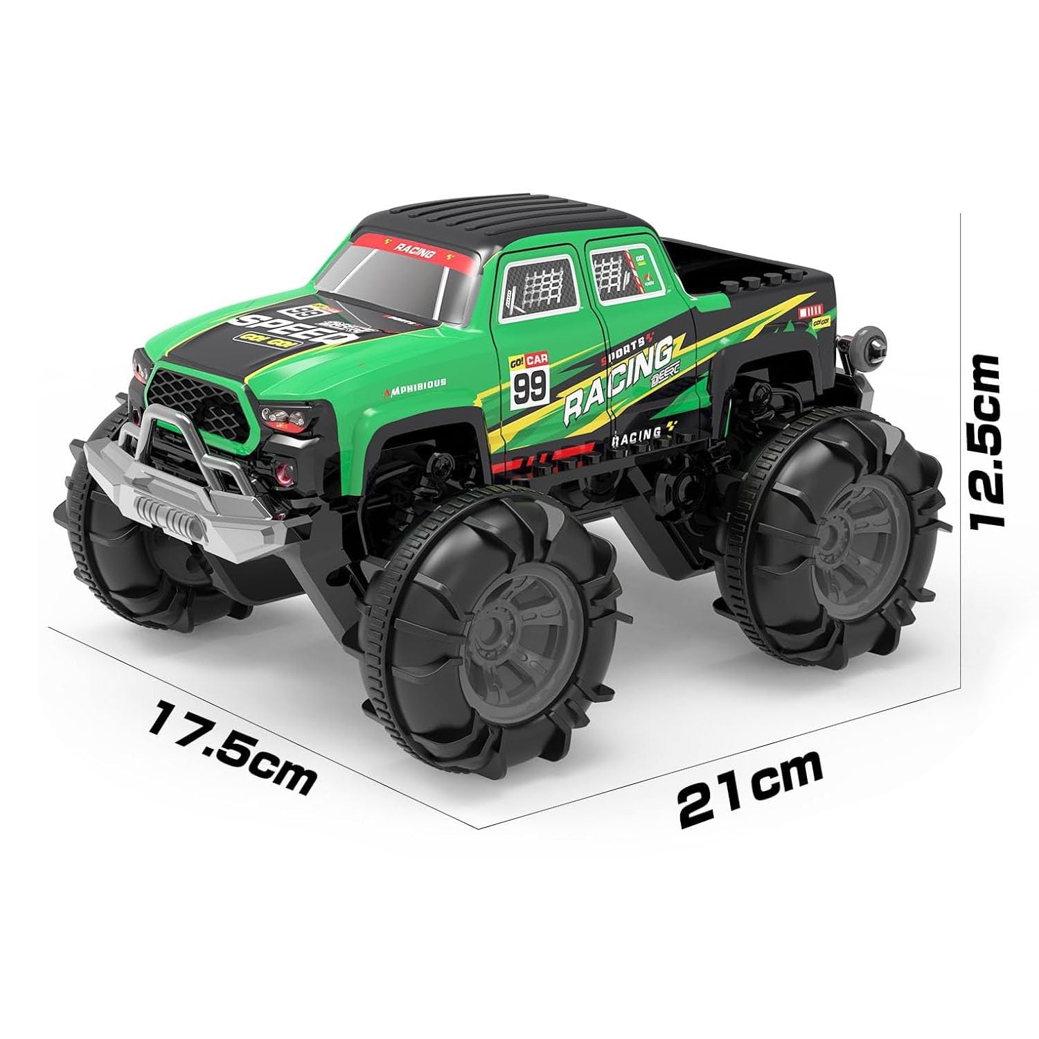 Auto RC anfibia per adulti, fuoristrada, trazione integrale, impermeabile, 7 luci, supporto con una sola chiave, 70 minuti di autonomia, regalo perfetto(Green)