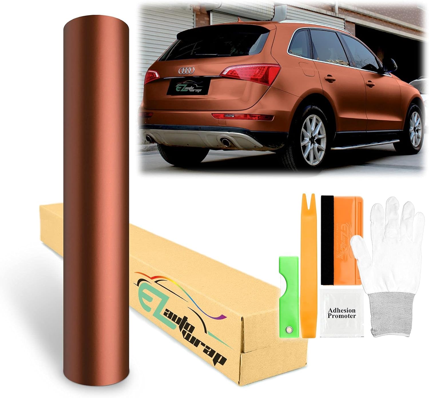 Free Tool Kit EZAUTOWRAP Satin Chrome Bronze Car Vinyl Wrap Sticker Decal Sheet with Air Release - 60"X72" (5FT X 6FT)