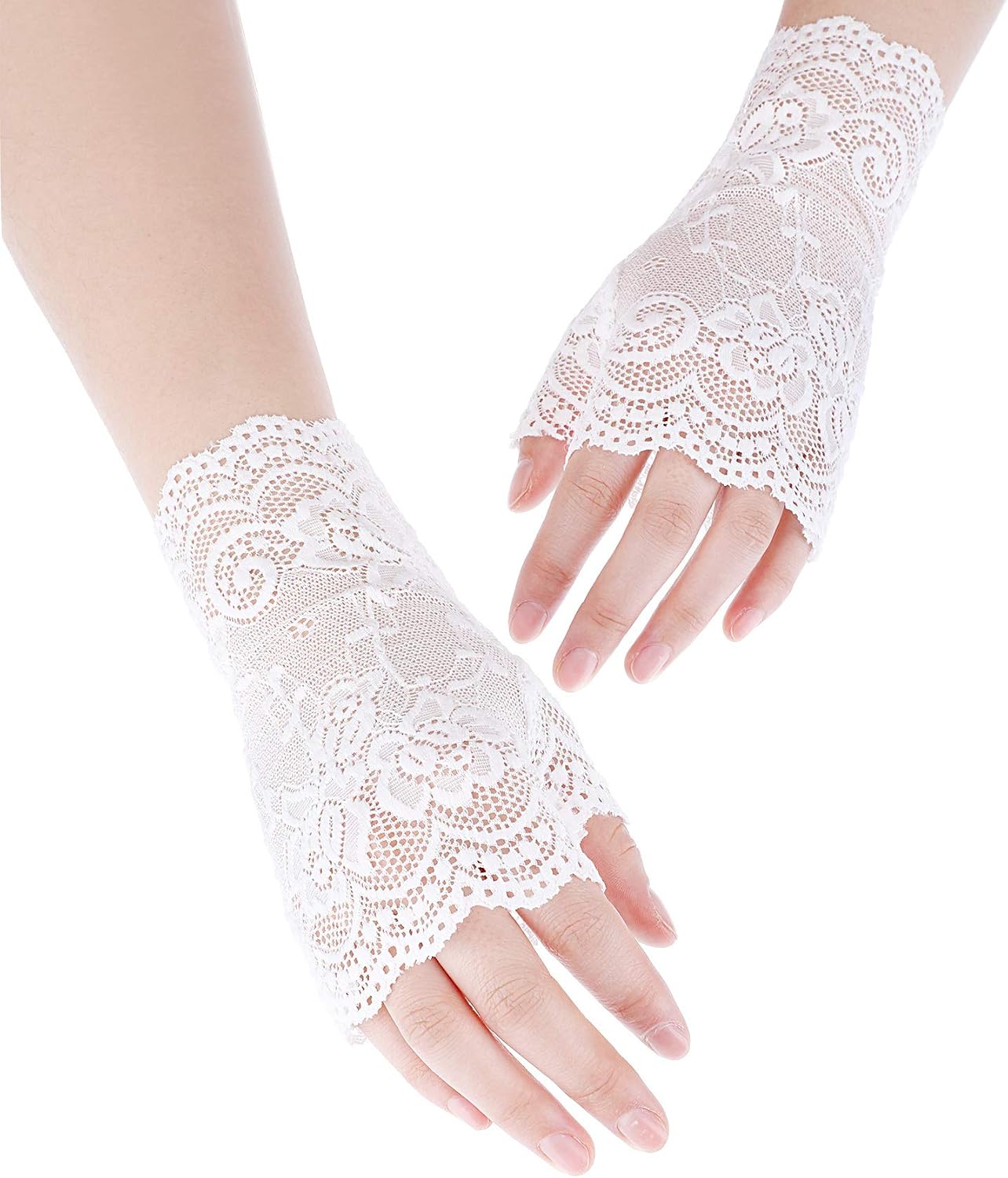 3 Pairs Lace Gloves Women Short Fingerless Floral Gloves Flower for Bridal Wedding Halloween