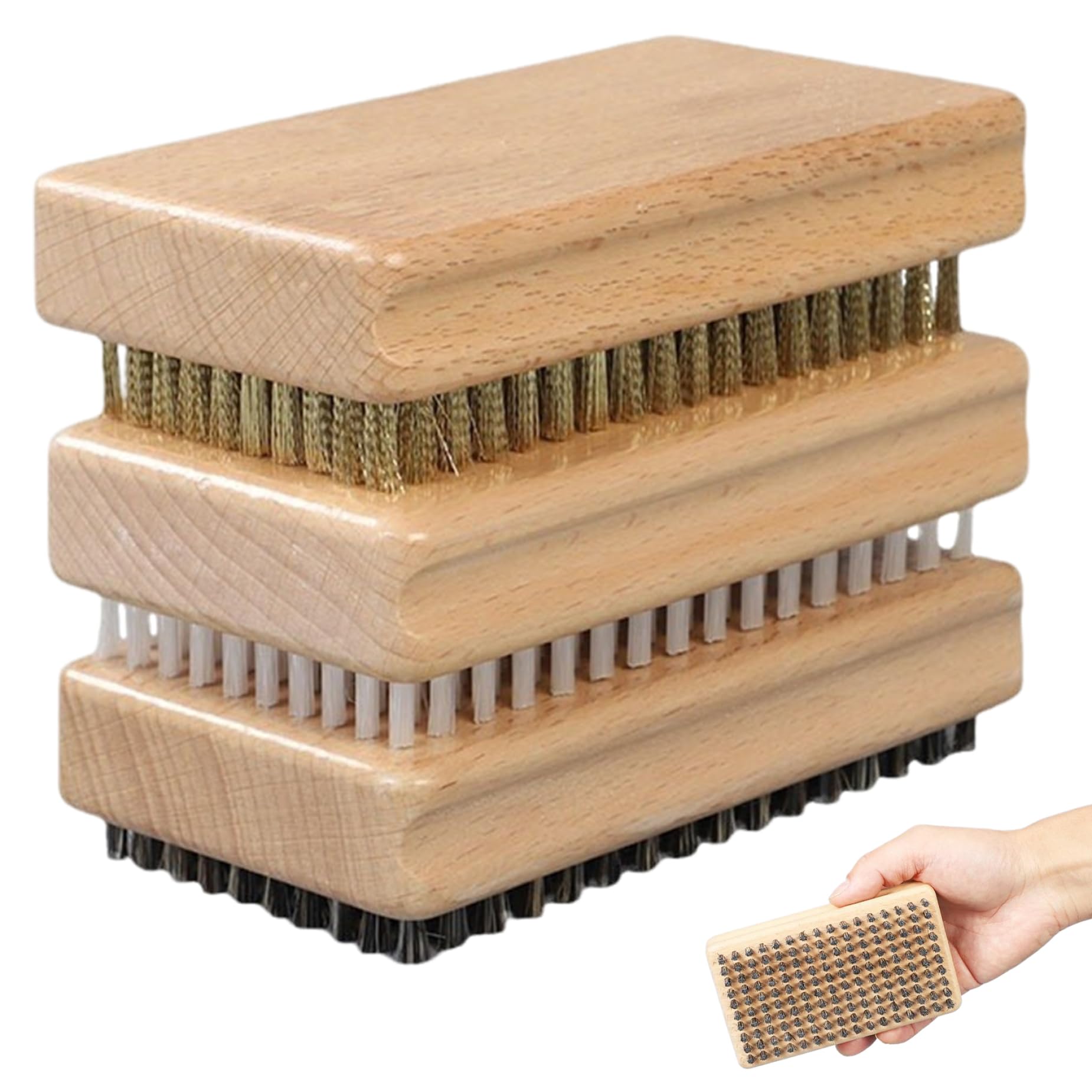 3Pcs Snowboard Wax Brush Wooden Snowboard Wax Kit with Nylon Brush, Horse Hair Brush, Brass Brush Reusable Ski Wax Brush for Removing Stains & Rust, Grinding & Polishing Snowboard Wax Kit