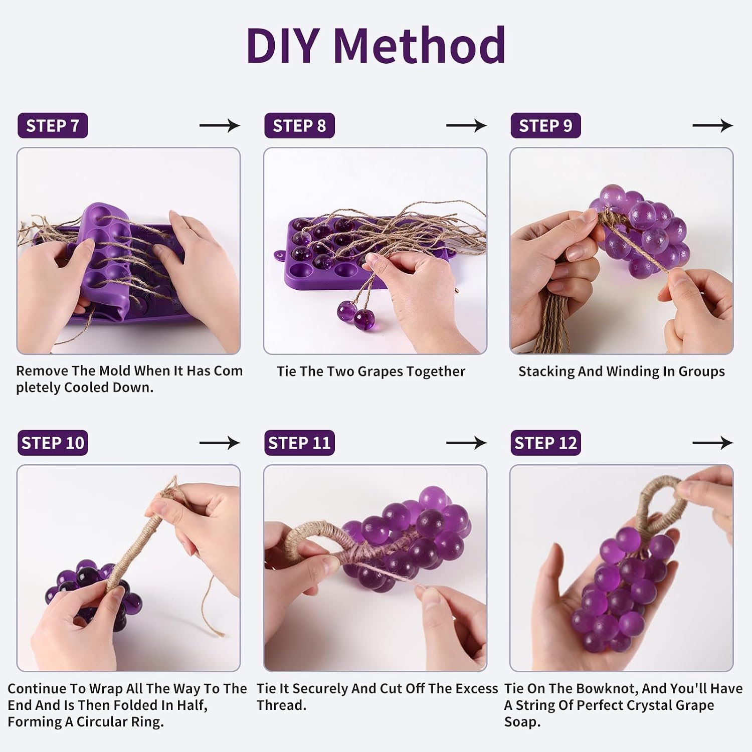 Silicone Soap Mold Making Kit Grape Soap Mold DIY Craft Set with 2 Molds, Tweezers & Ribbon Exquisite Handmade Gift Creation Without Soaps
