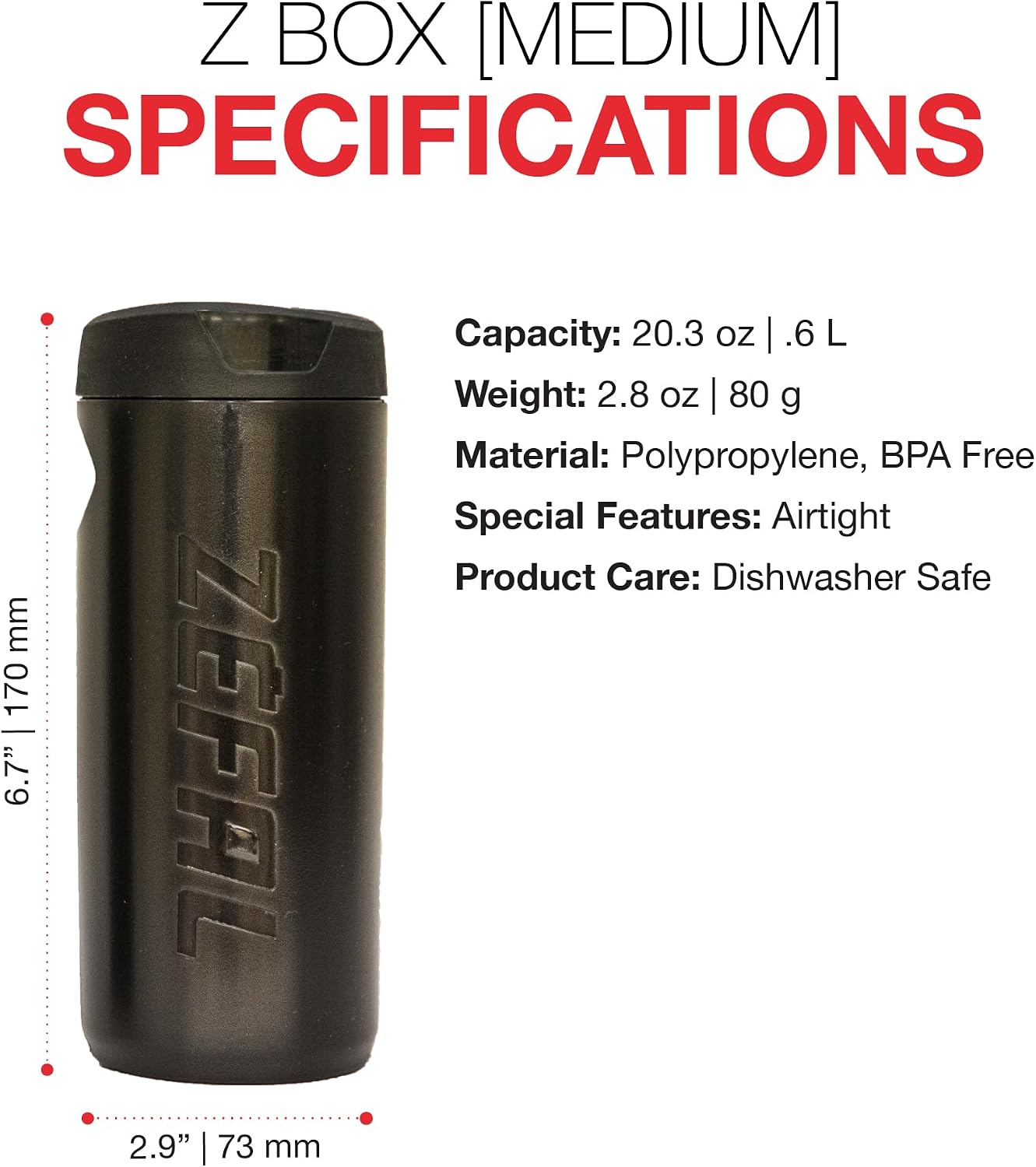 Zefal Z-Box M Tool Storage Box – 0.6L Waterproof Bike Tool Capsule for Bottle Cages, Screw Cap Closure, Compact & Durable Polypropylene Case for Road, Gravel, and MTB Riders