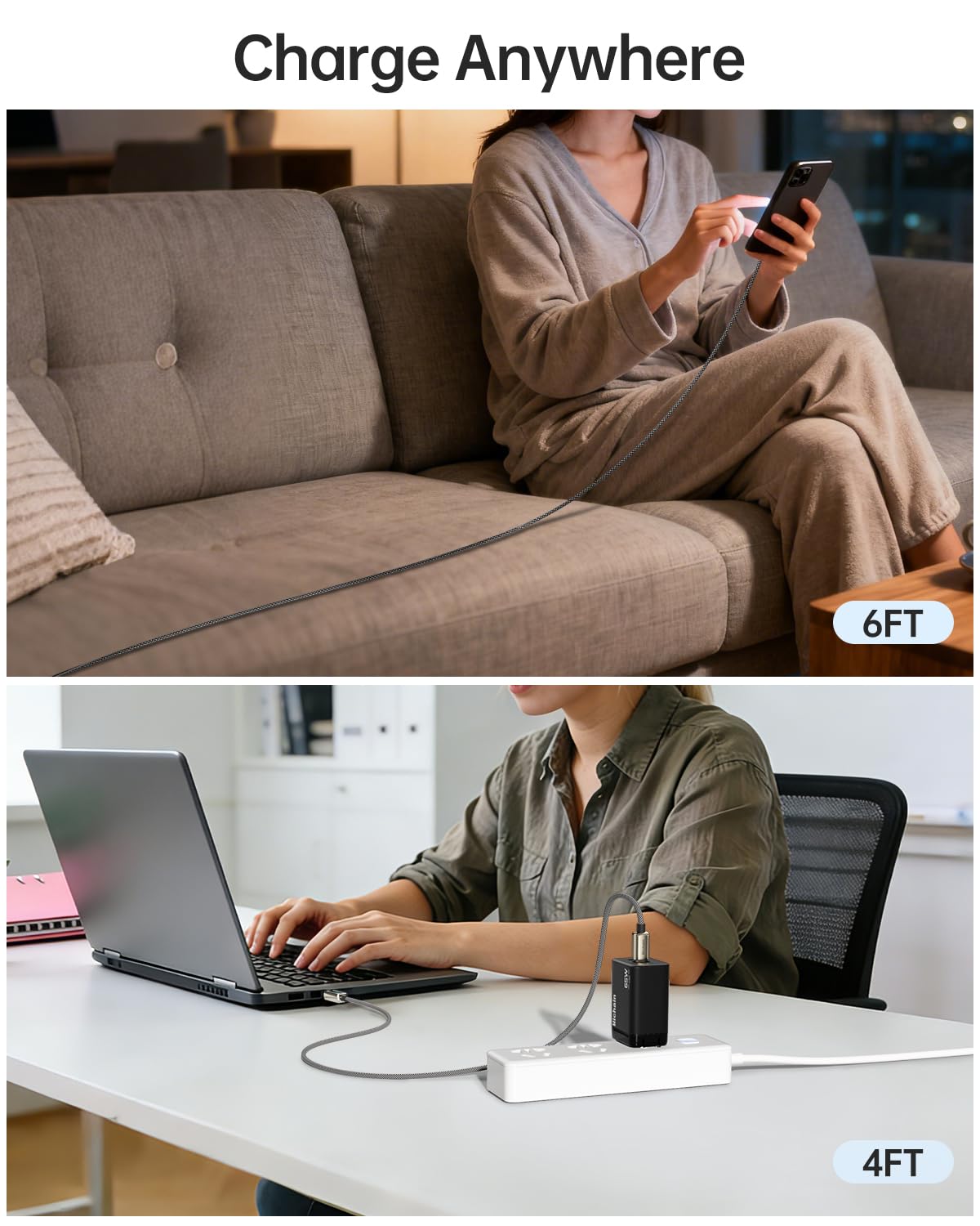 Hichain Cable USB C de carga rápida tipo C de 4 pies con pantalla LED, aleación de zinc plateado y nailon trenzado USB C a USB C para iPhone 17/16/15, MacBook, iPad Pro, Galaxy S24/S23