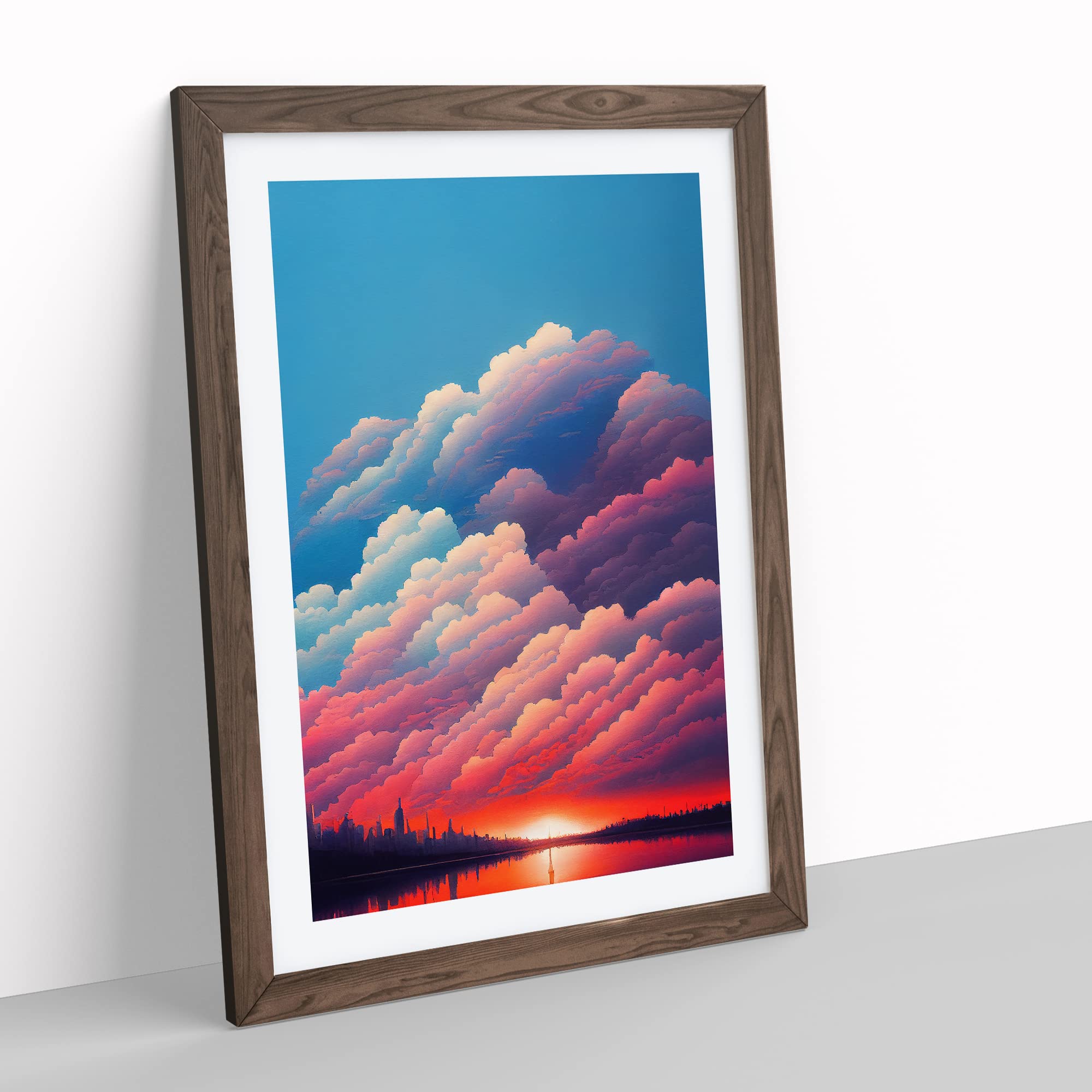 Watercolour City Skyline Clouds No.3 Framed Print, Walnut, A3 (34 x 46 cm) - Image 2