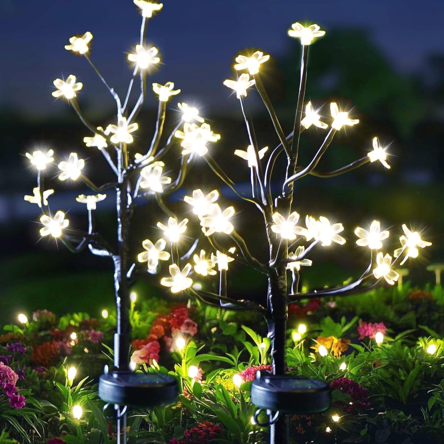 solar garden lights outdoor waterproof,solar flowers for outside decorative,solar powered fairy outdoor decorations for yard,patio,lawn,pathway christmas gardening gifts garden decor 2 pack warm white 2 pack