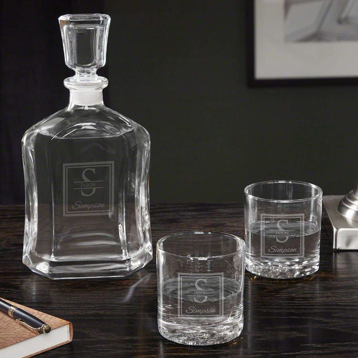 Personalized Vodka Decanter Set with Custom Rocks Glasses, Unique Gifts for Men, by Home Wet Bar