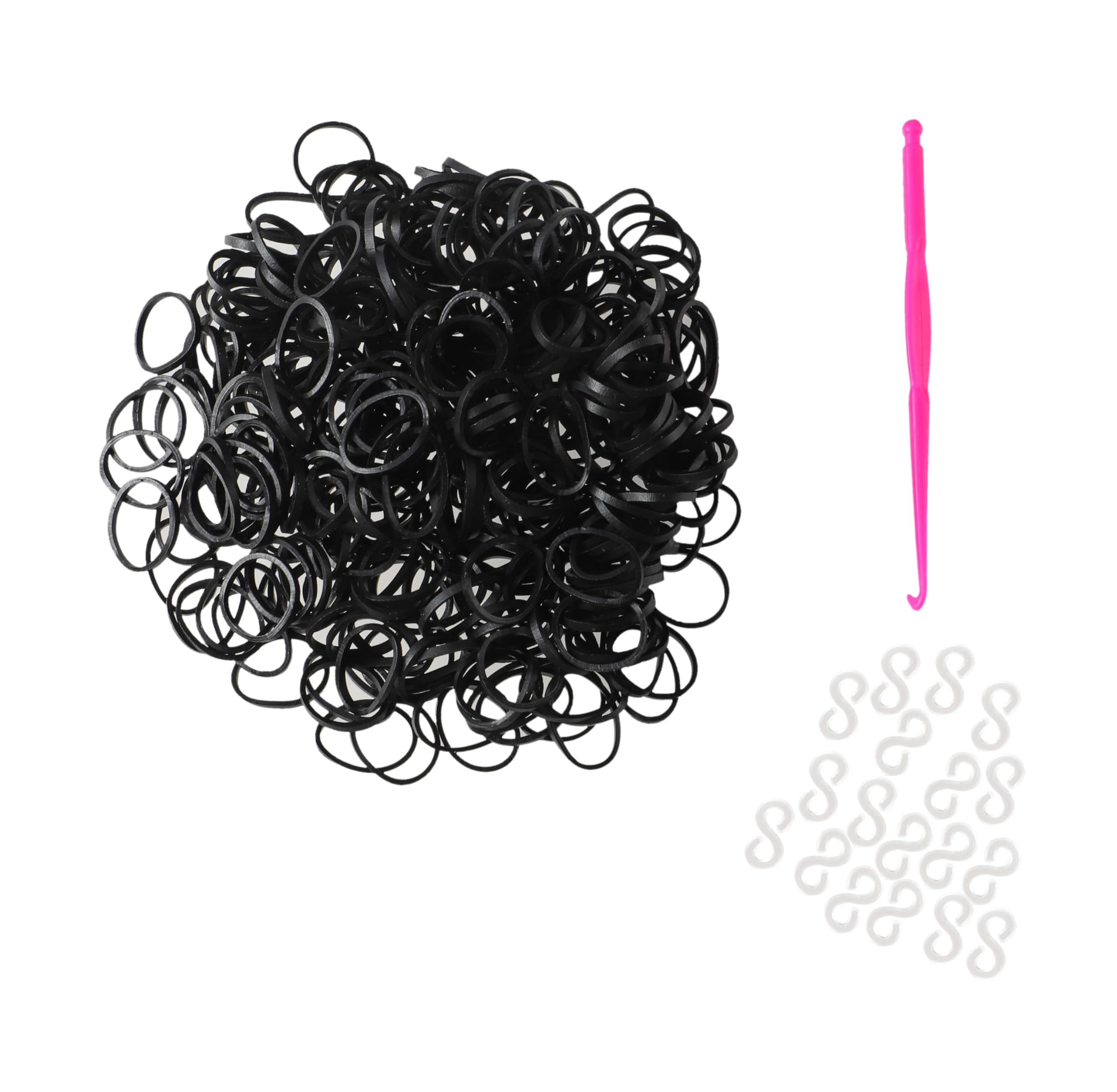 300 Black Loom Bands Refill Pack With Hook Tool And Clips Art Craft Friendship Bracelet Jewellery Making Childrens Game