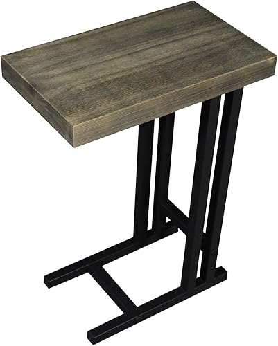 The Alex C - Soporte para mesa auxiliarportátil, parte superior de madera maciza con acero soldado negro