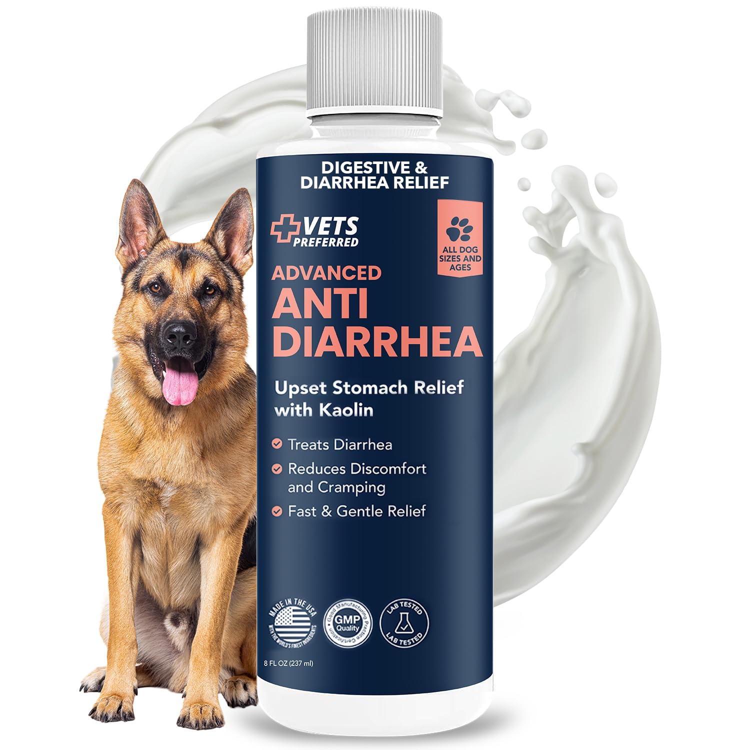 Vets Preferred Anti Diarrhea Liquid for Dogs - Dog Diarrhea Relief with Kaolin (8 oz.) | Once Every 12 Hours for Dog Diarrhea & Dog Gas Relief