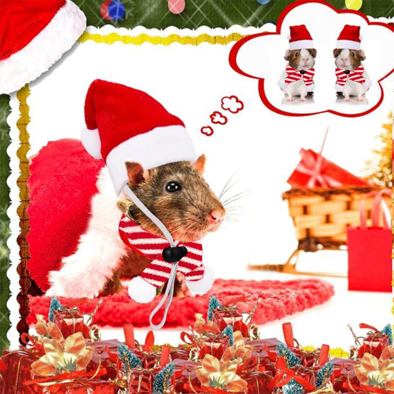 Huhn-Outfits, Weihnachtsmann-Thema, kleine Tier-Weihnachtsmütze mit verstellbarem Kinnriemen, für Henne, Hamster, Kaninchen, Kätzchen, Welpen, Eidechsen, Bauernhof-Dekoration