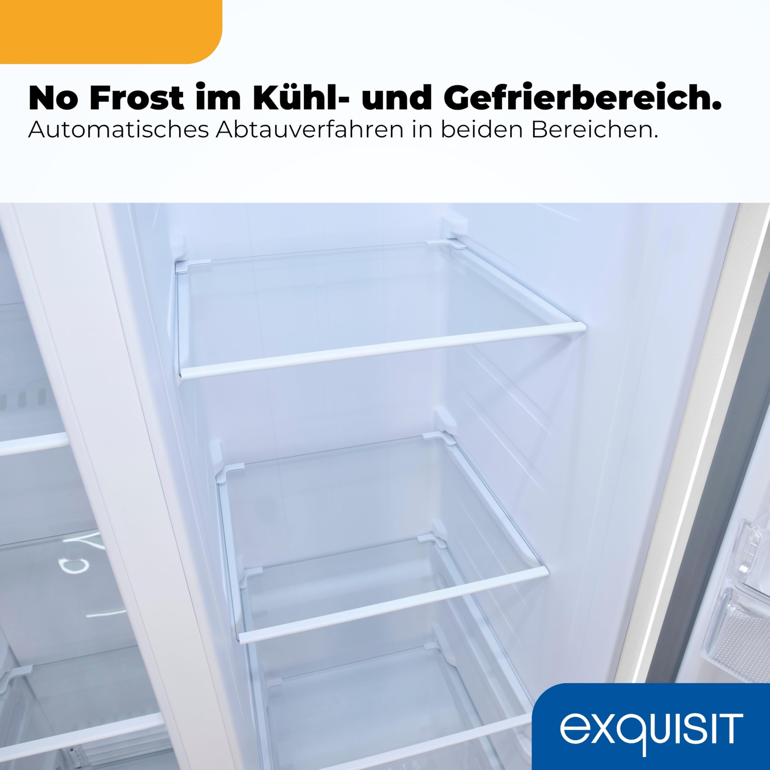 Exquisit Side-by-Side Kühlschrank SBS39-440E - No Frost Kühl-Gefrierkombi | 372 Liter Nutzinhalt, Energieklasse E, 41 dB leise, digitale Steuerung, LED-Licht & Türalarm, weiss