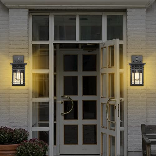 Miniatura 21 de Lámpara de pared para exteriores del atardecer al amanecer, apliques de pared rústicos con vidrio sembrado para porche delantero, linterna de pared