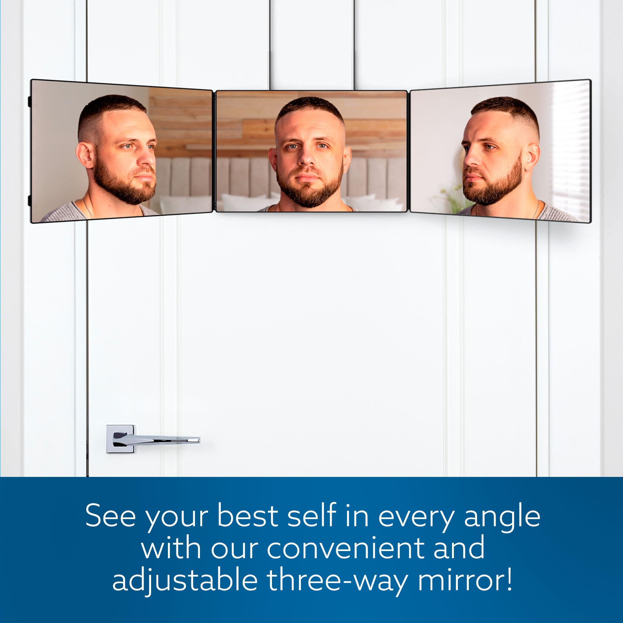 Bluelilly Co. 3 Way Mirror for Men - Self Haircut Mirror, Hanging & Back of Door Mirror, Ideal for Self Hair Cutting & Barber Use