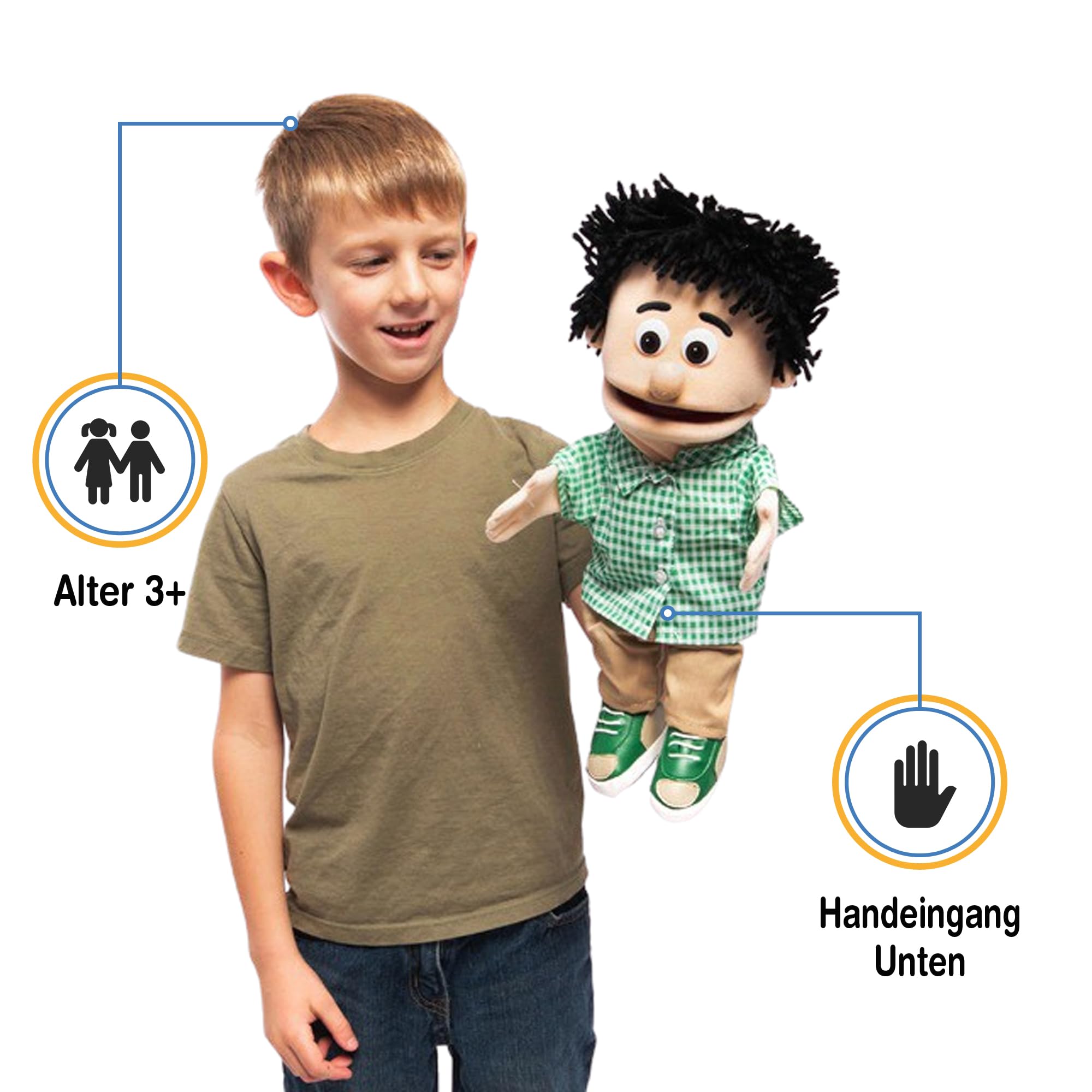 Kenny von Silly Puppets | 40 cm Handpuppe für Kinder | Mit Beweglichem Mund Und Armen | Abnehmbare Handwaschbare Kleidung
