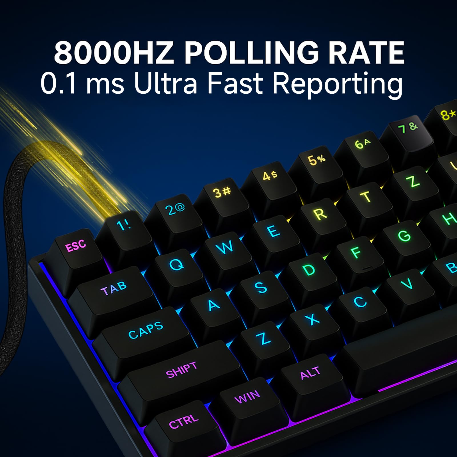 FOXMM x MCHOSE Ace68 HE Przewodowa Klawiatura do Gier 65% RGB, Szybkie Wyzwalanie 8000 Hz, ICE Magnetyczny Przełącznik Halla Niebieski, Precyzyjny Regulowany Skok 0,005 mm, do Gier FPS, Czarna