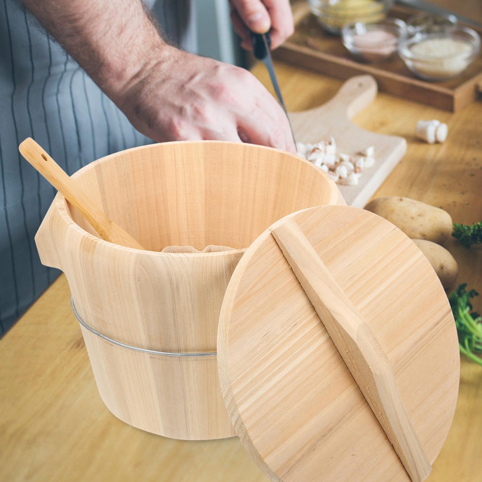 Sosoport Vaporiera per Riso in Legno, Wooden Steaming Bucket, Secchio al Vapore per Cucina, Superficie Liscia senza Bave, Uscita Vapore Rapida, per Uso in Cucina e Ristoranti