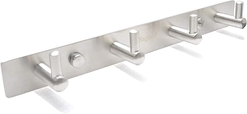 Soporte para llaves montado en la pared, níquel cepillado de 10.6 pulgadas con 4 ganchos para llaves para entrada, puerta, baño, vestíbulo de