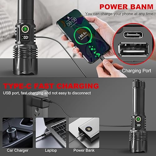 Miniatura 4 de Linterna recargable de alto brillo  900000 lúmenes LED más brillante, 5000mAh gran capacidad, 5 modos, IPX6 impermeable potente linterna de mano,