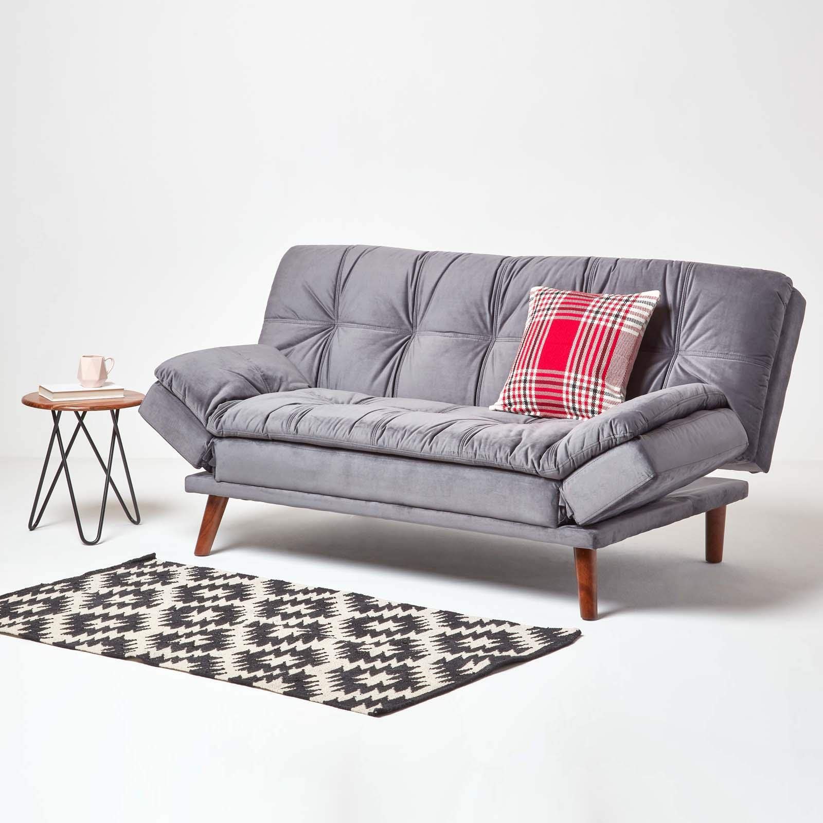 Homescapes Velvet Sofa Bed Dark Grey 2 Seater Sofa Click Clack Bed