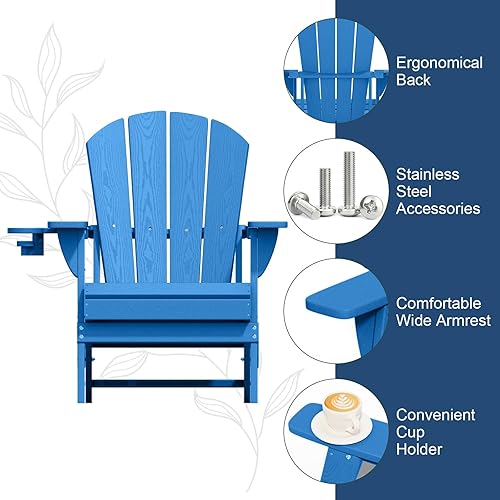 Miniatura 5 de Juego de 2 Sillas Plegables Adirondack, Sillas de Patio de HDPE para Todo Clima para Exteriores, Patio, Césped, Jardín, Terraza del Patio Trasero,