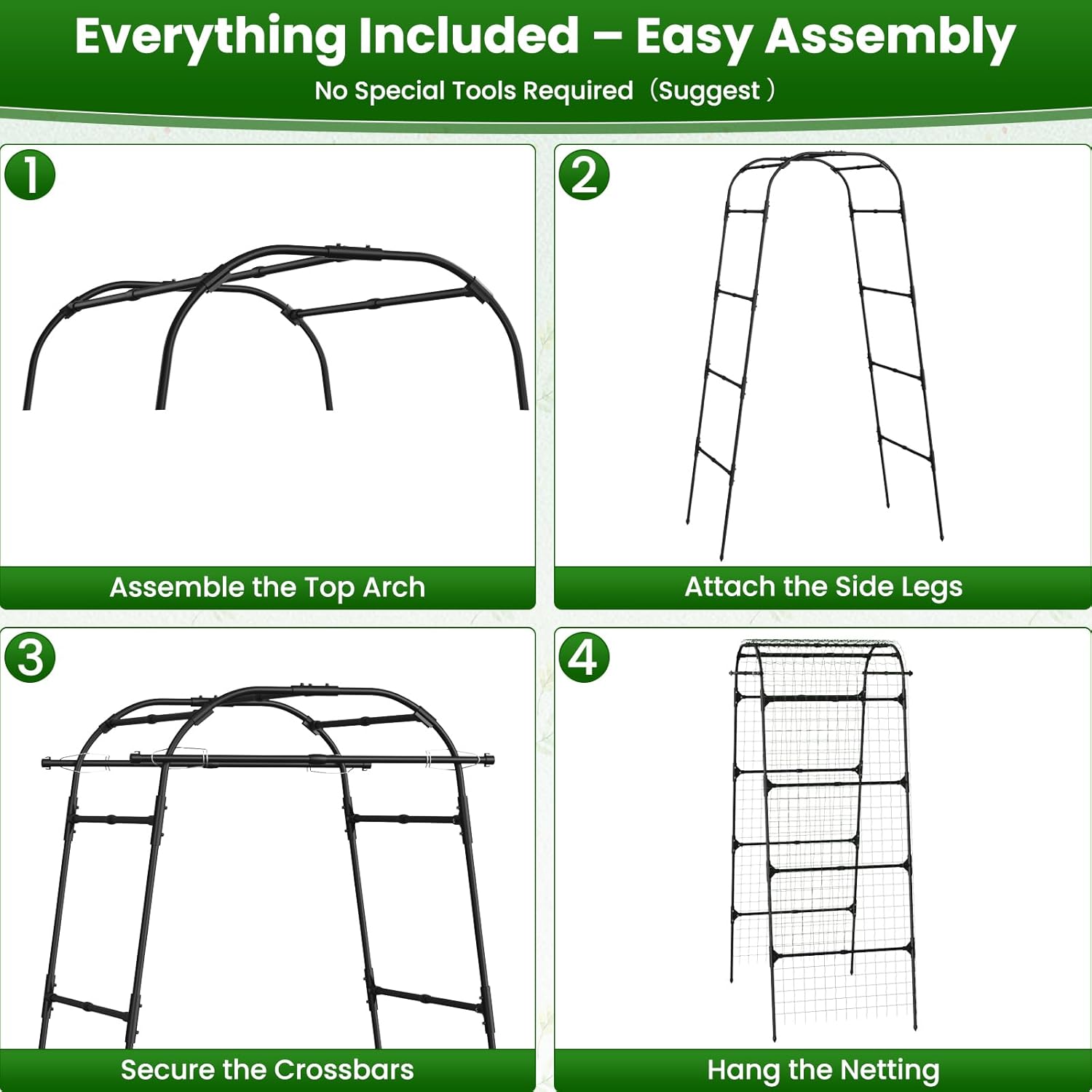 7.2FT Garden Arch Trellis for Climbing Plants, Heavy Duty 66" Wide Walk-Through Metal Arch with Netting, Wind-Resistant Vertical Garden Support for Cucumbers, Roses, Beans, Squash (33" Arch)