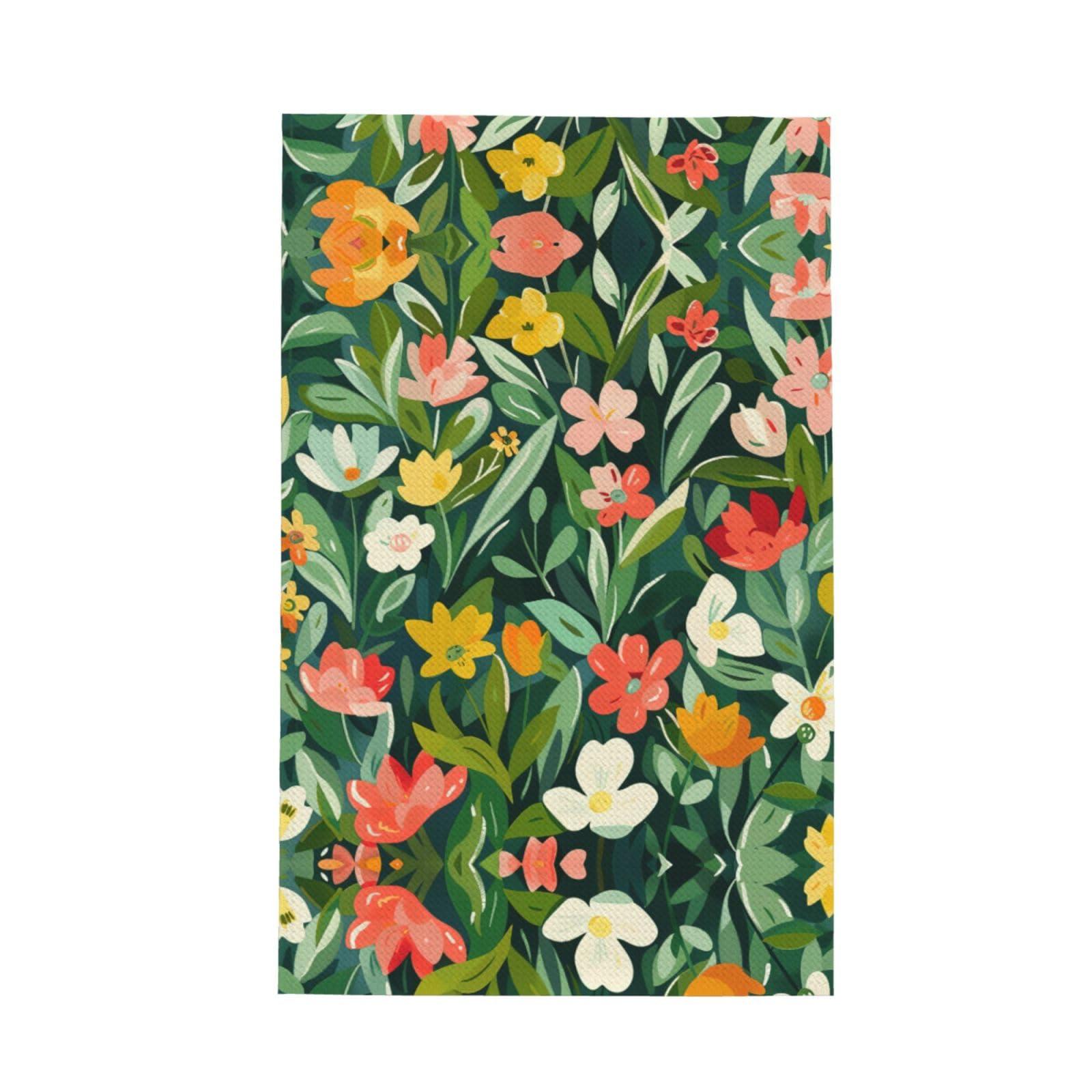 Xxahnbm Black Bold Coral Green Garden Print Waffle Kitchen Towel,Absorbent Hand Towel