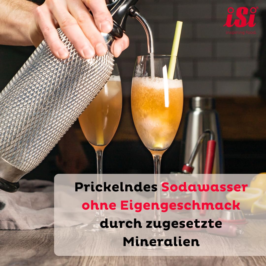 iSi 1060 Sodamaker Classic, 1,0 L, Wassersprudler für Sprudelwasser, Sprudler mit PEN-Flasche aus Edelstahlgewebe, Kohlensäure für Wasser, Sodabereiter, Barzubehör im Vintage-Look 106001 Edelstahl