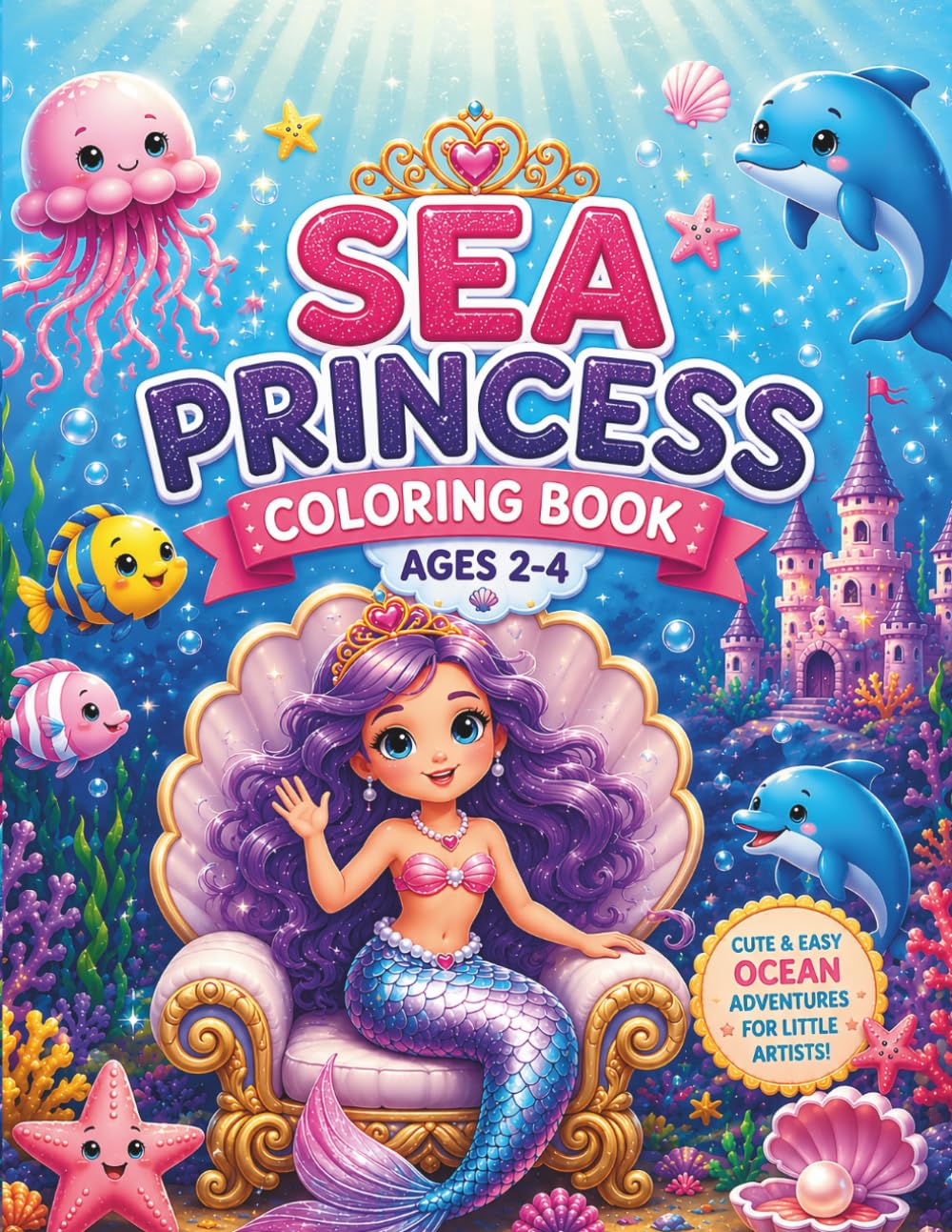 Sea Princess Coloring Book: Ocean Princess Coloring Book and Underwater Coloring Book for Kids Ages 2-4: Cute and Magical Underwater Adventures with Mermaids, Dolphins, Turtles, and Sea Animals