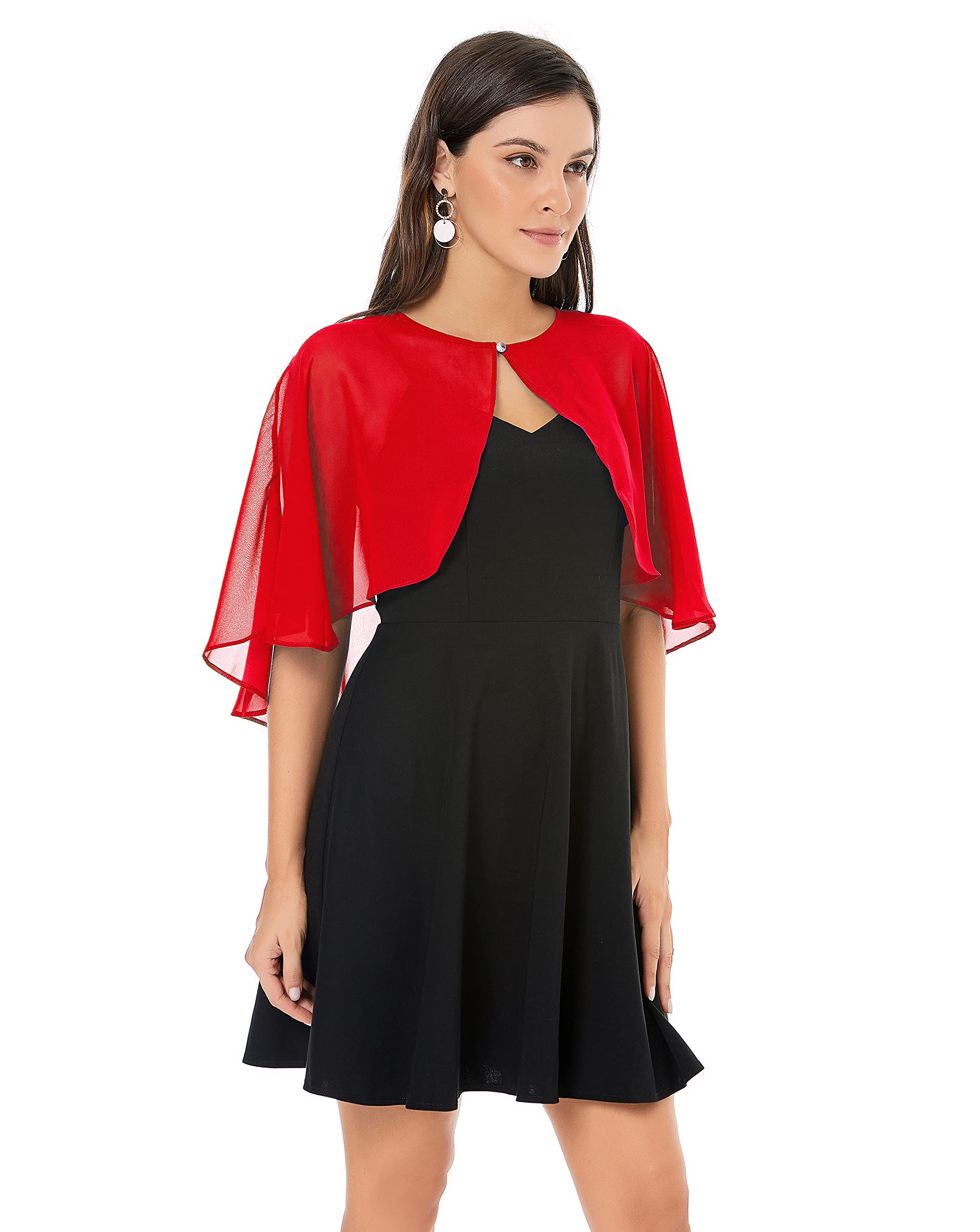 Shawl and Wraps for Evening Dress Chiffon Shawls Wedding Shrug Guest Bridesmaid Cape Scarves for Womens, Chiffon Red, One Size