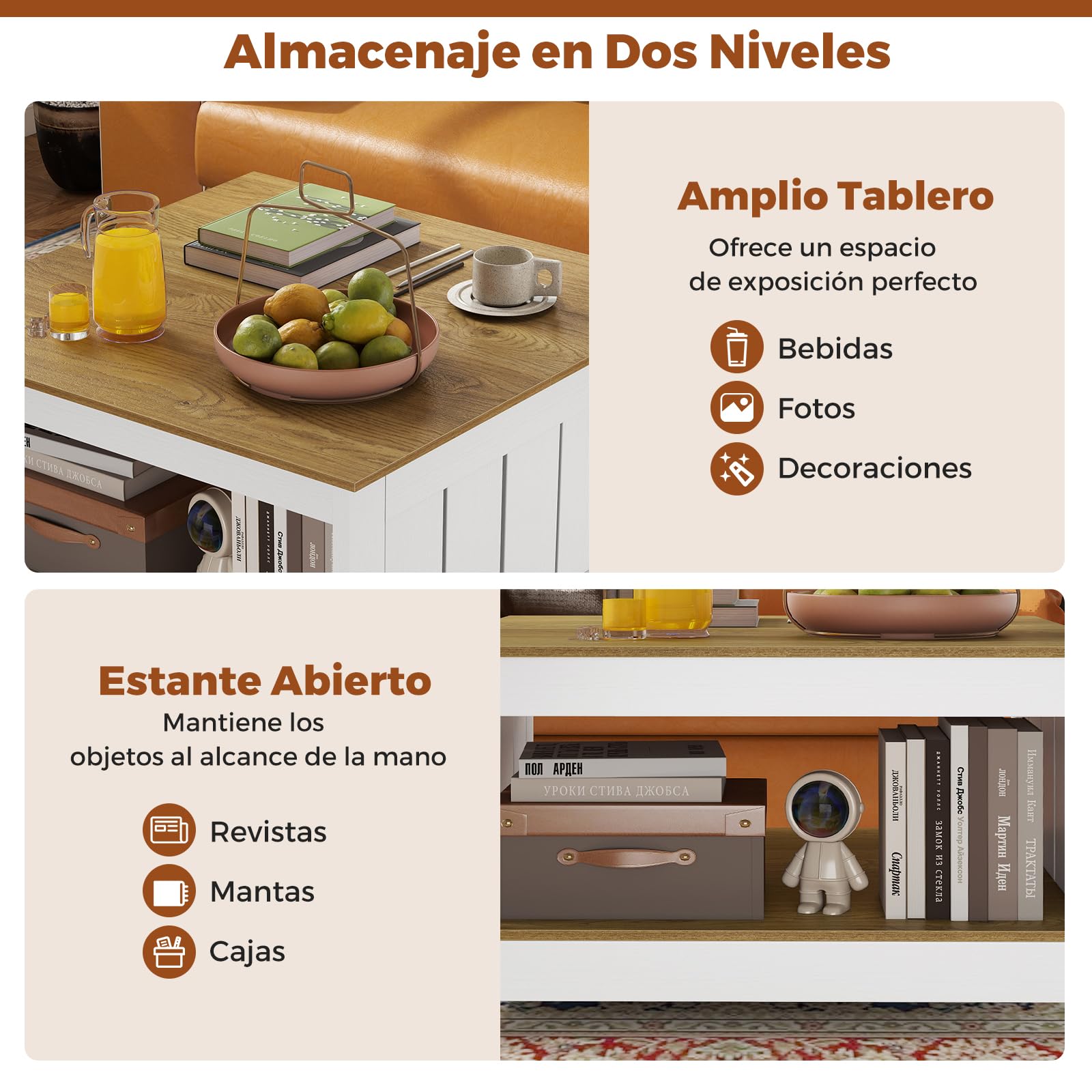COSTWAY Mesa de Centro, Mesa de Cóctel Cuadrada con Estante de Almacenamiento, Mesita Rústica de Granja, Mueble de Salon, 80 x 80 x 45 cm