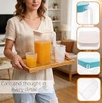 Pumtus 4 Pitcher en plastique avec 16 Des tasses, 70OZ Pitcher à eau avec lis et poignée, inébranlable résistant à la chaleur BPA Conteneur de jus gratuit pour boissons glacées, lait, maison, fête, beige et bleu
