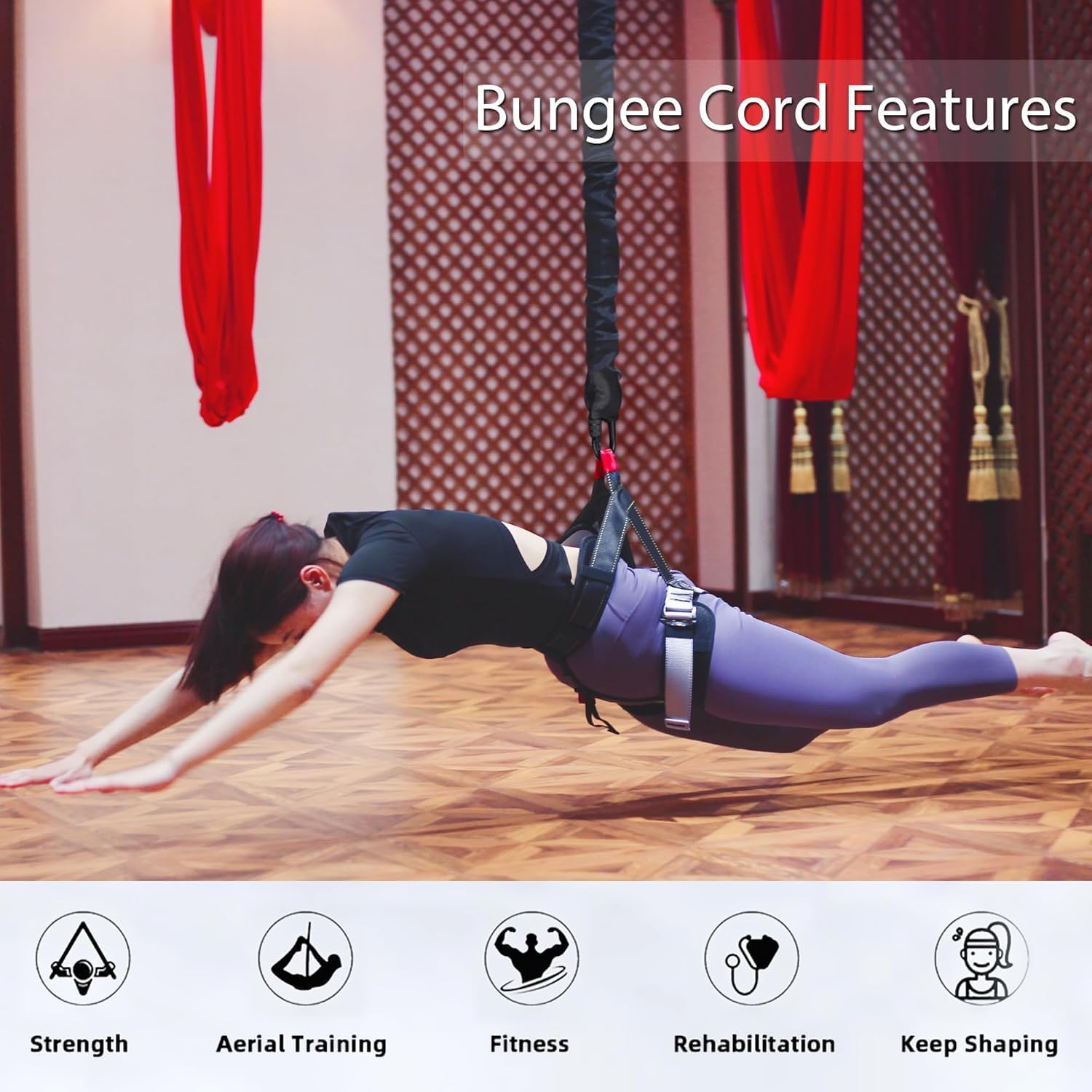 PRIOR FITNESS Corda elastica singola di resistenza per fitness, danza aerea, fascia di resistenza singola anti-gravità, senza accessori, attrezzatura professionale per esercizi fitness a casa