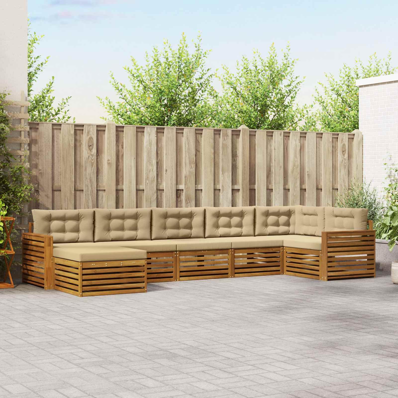 vidaXL Zestawy sof 7 pcs Naturalny i Beżowy Lite Drewno Akacji, Ogród, Wygodny zestaw wypoczynkowy, Siedzenie na zewnątrz, Patio, Nowoczesny taras, Meble wygodne