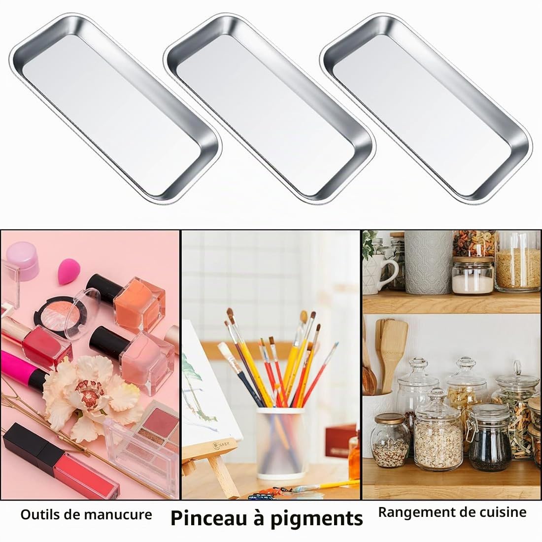 2 pièces Plateau INOX Plateau à Instruments en, Plateaux Rectangulaires, Plateaux en Acier Inoxydable, Plateau de Laboratoire pour Assiettes de Service de Laboratoire - 22,5 x 11,7 x 2 cm