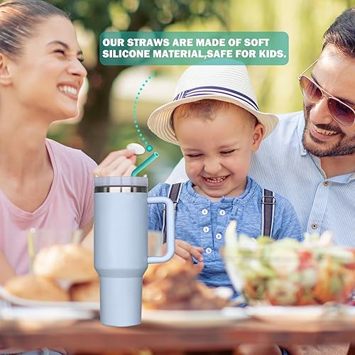 Miniatura 5 de HEYSKAY Pajitas de repuesto reutilizables de silicona flexibles compatibles con vasos Stanley de 20 a 40 onzas y otras marcas con 2 cepillos para
