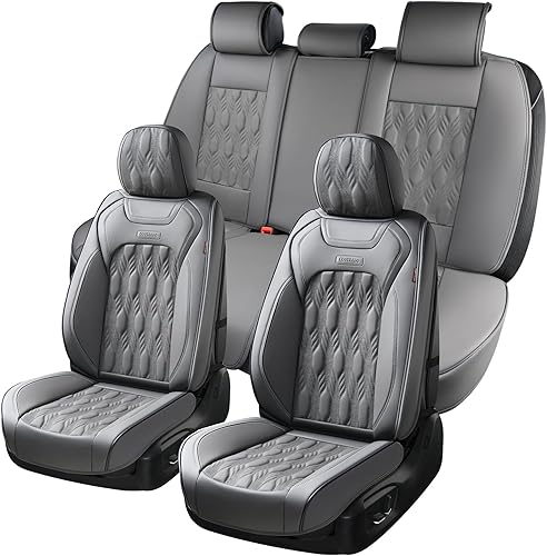 Coverado Fundas de asiento de automóvil, de piel de napa de alta calidad, sin costados, juego completo con patrón en relieve, accesorios interiores