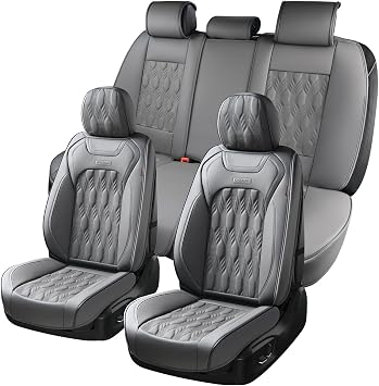 Coverado Car Seat Covers Full Set, 5 Seats Leather Seat Covers for Cars, Waterproof Seat Covers Front and Back, Car Seat Protectors Car Seat Cushions Universal Fit for Most Cars, Gray