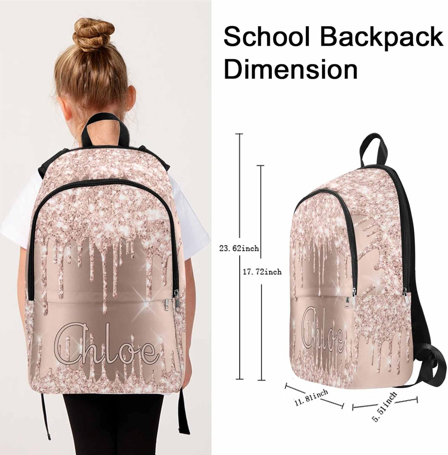 Personalized Your Own Laptop Computer Backpack Light Glitter Drops Travel Back Pack for Hiking Camping Shopping to Daughter from Mom