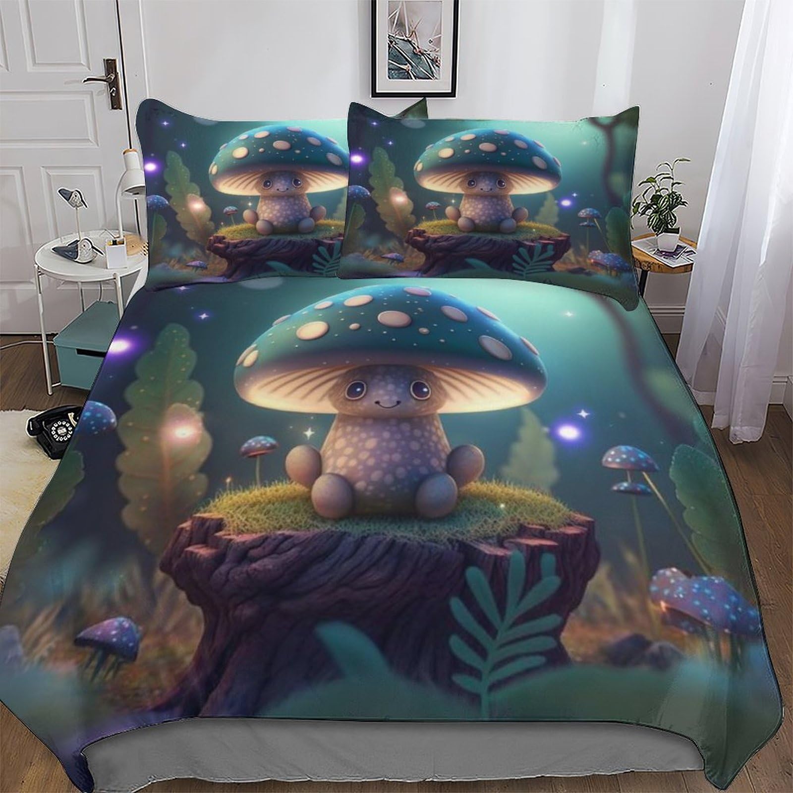 Housse de couette champignon 220x240 parure lit enfant 3 pièces