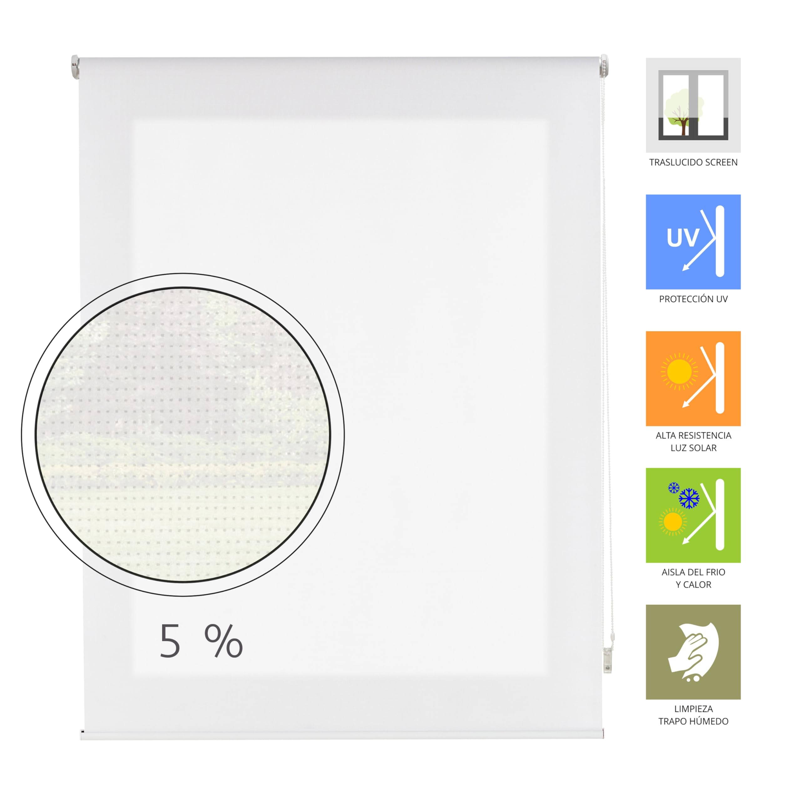 Blindecor | Estor Modelo Egeo | Estor Enrollable Screen 5% | 404 BLANCO-80X180 | Medidas Tejido 76 X 175