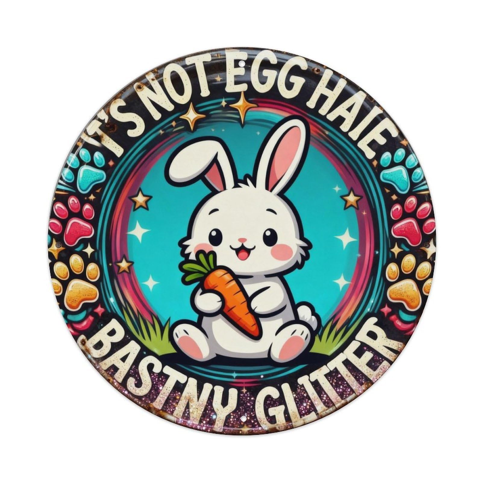 Easter Bunny Glitter Metal Tin Sign Plaque