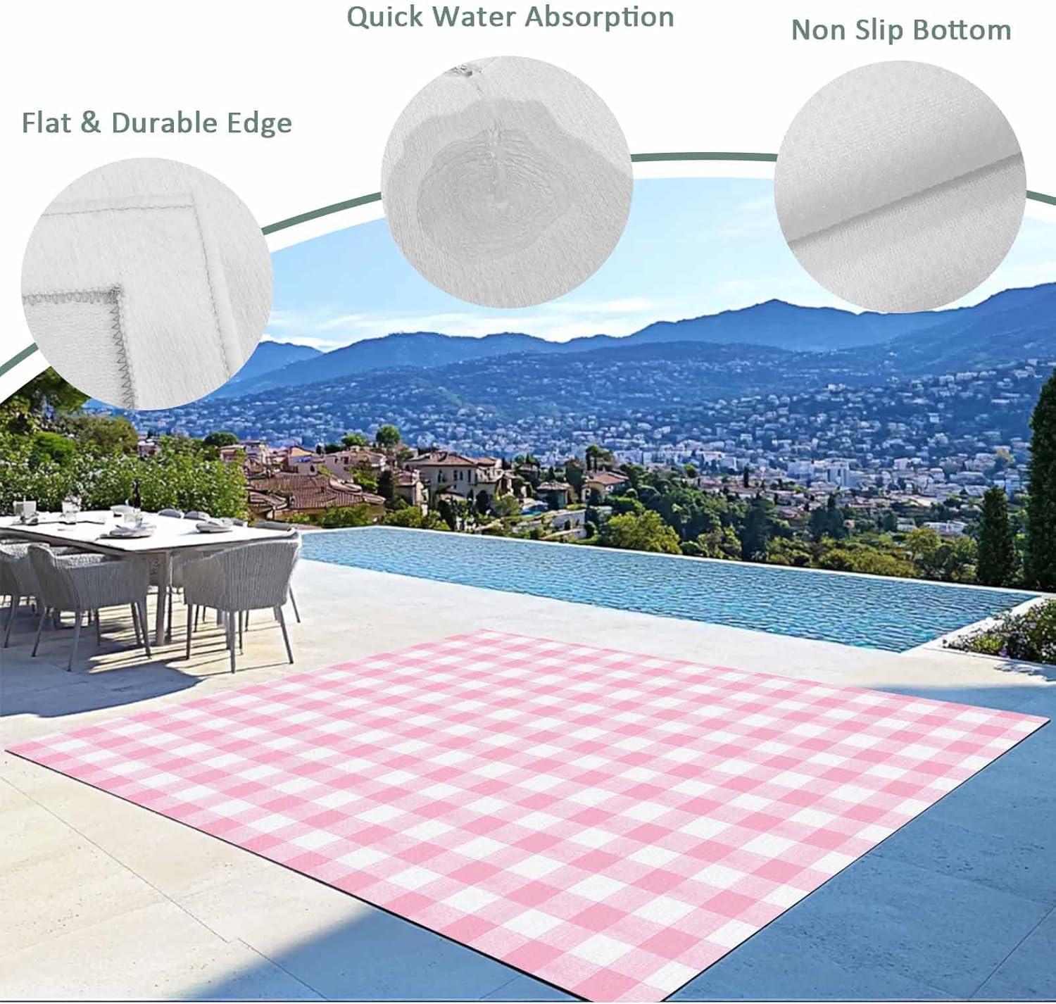Outdoor Rug 4x6 ft Pink Buffalo Plaid Outdoor Large Area Rug Non Slip Rubber Pastoral Checkered Front Door Mat RV Rug Camping Carpet Patio Outdoor Rugs for Backyard Balcony Deck Porch Indoor Outside