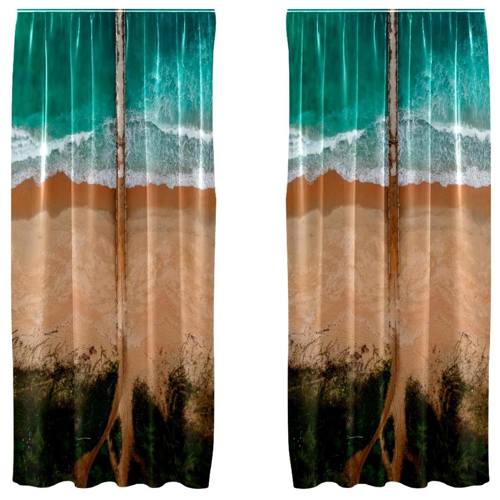 Rideaux pour fenêtre de salon plage mer océan 139,7 x 213,4 cm
