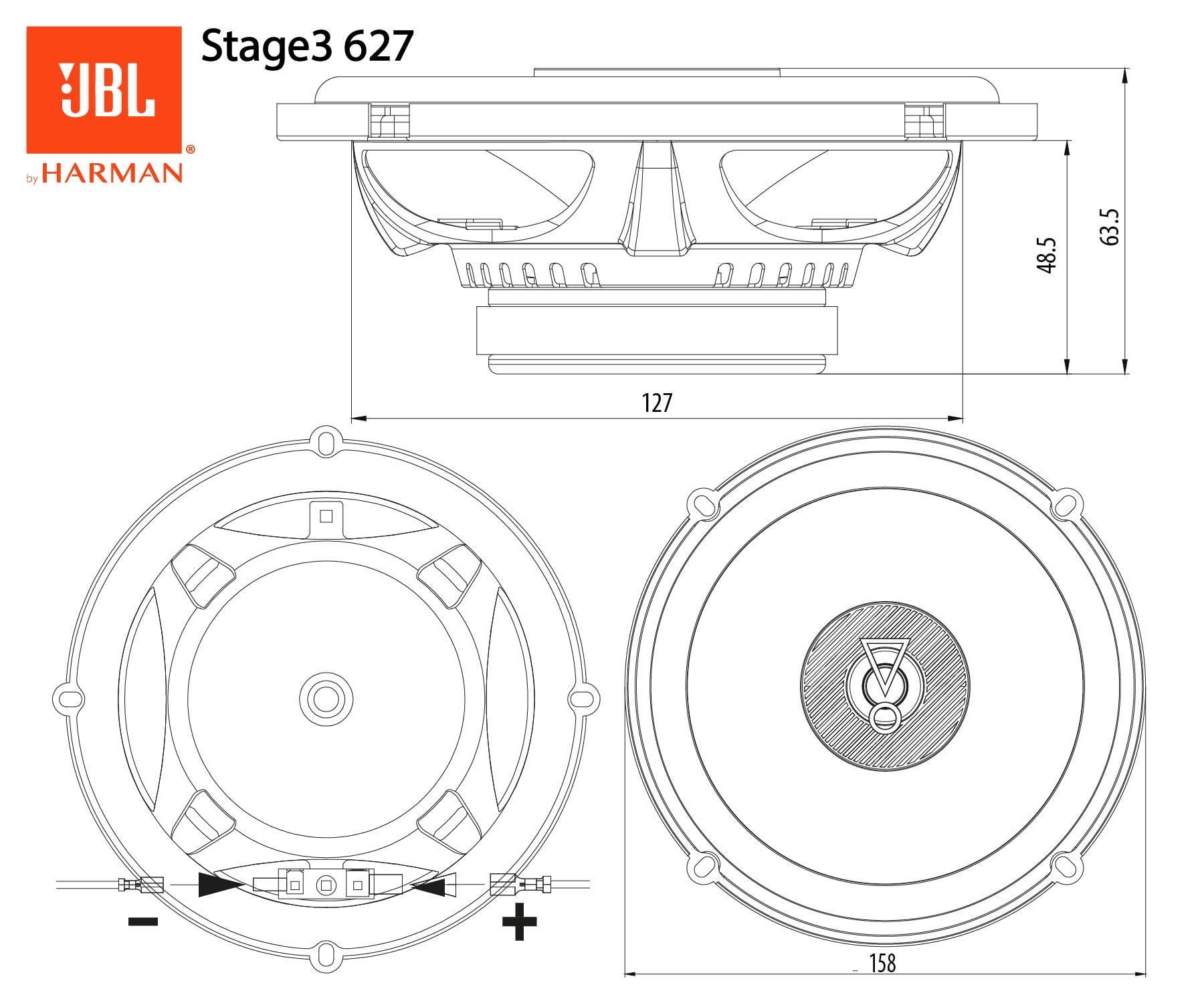JBL Stage3 627 2-drożny zestaw głośników samochodowych - 225 Watt JBL Głośniki samochodowe 16 cm